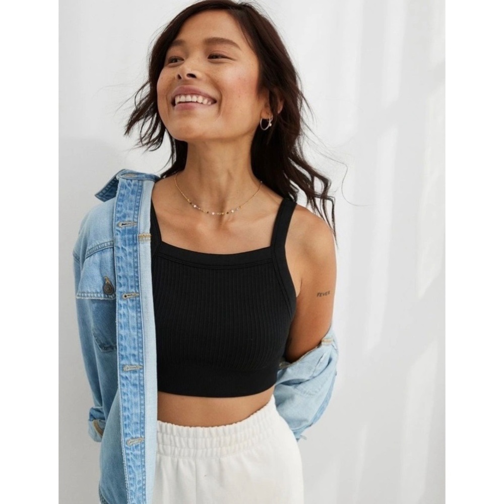 Aerie Ribbed Seamless High Neck Sports Bra - Picture 2 of 7